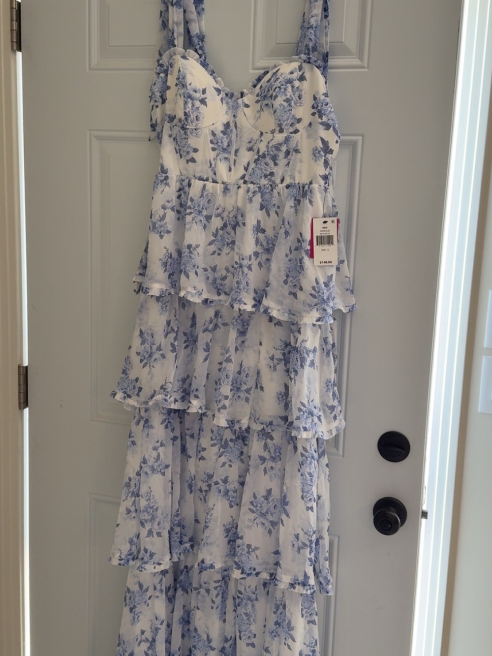 belk White and Blue Floral Tiered Ruffle Girls' Dress